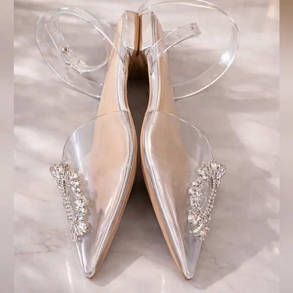 Gianni Bini Vailie Clear Rhinestone Details Ankle Wrap Sandals 7.5 - Picture 5 of 8